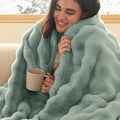Bedsure GentleSoft Fluffy Faux Fur Blanket Twin Size, Fuzzy Soft Bubble Blanket for Couch, Faux Fur Decor for Home Living Room, Thick Furry Cozy Gifts for Women, Sage Green, 60x80 Inch