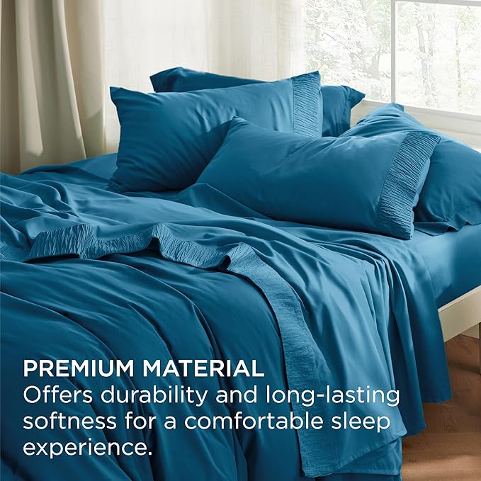 Bedsure California King Sheet Sets - 4 Pieces Soft Cal King Sheets - Breathable & Cooling - Hotel Luxury - Easy Care Polyester Microfiber Bedding for Women, Men, Teal Blue