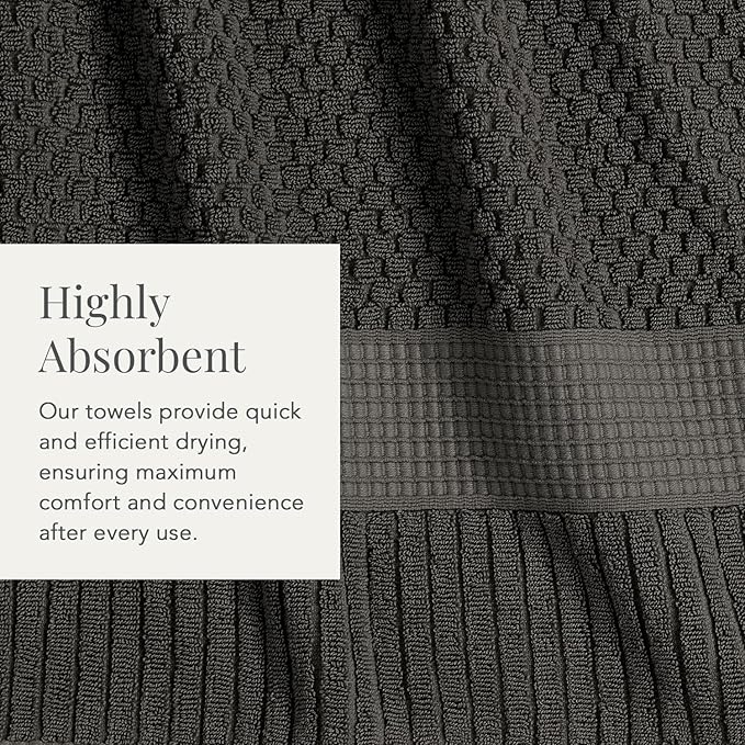 NY Loft 100% Cotton Towel Set 6 Piece | Super Soft & Absorbent Quick-Dry 2 Bath Towels 2 Hand Towels and 2 Washcloths |Textured and Durable Cotton | Trinity Collection (6 Piece Set, Dark Grey)