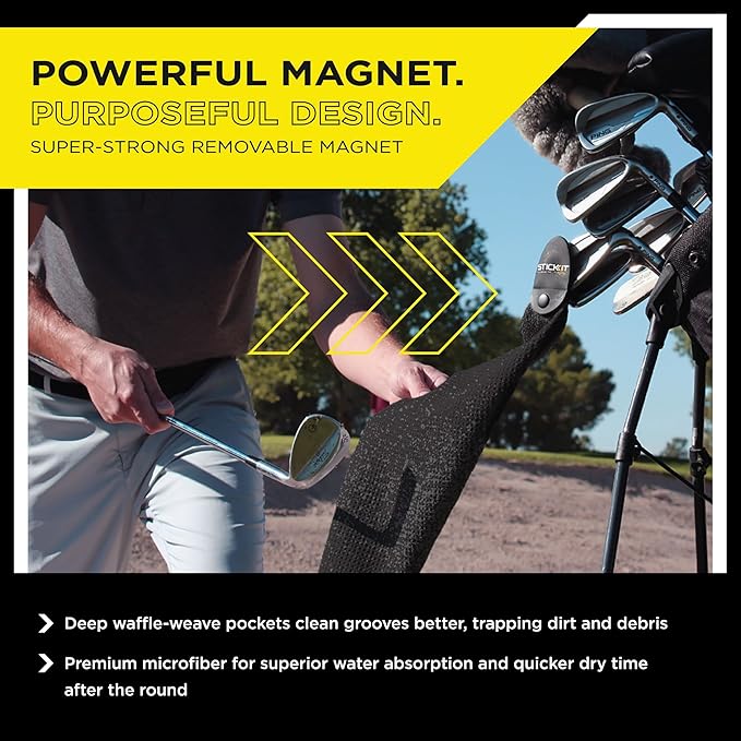 STICKIT Magnetic Golf Towel, Premium 29" Microfiber with Deep Waffle Pockets, Industrial Strength Magnet for Secure Hold to Golf Carts & Clubs, Ultra-Absorbent, Fast-Drying, Easy-Clean Design