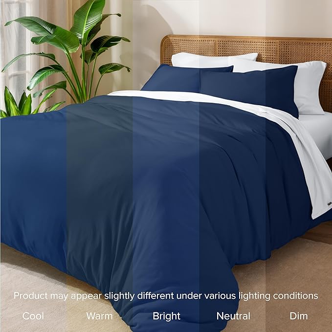 Bare Home 100% Organic Cotton Jersey Duvet Cover Set - Ultra Soft - 100% Cotton - 2pcs - Corner Ties - Button Closure - BedDuvet Cover & Pillow Shams (Twin/Twin XL, Dark Blue)