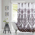 Luxury Shower Curtain, White Bath Curtain with Baroque Brown & Pink Paisley Medallion Print, Waterproof Soft Polyester Fabric, 72" W x 72" H