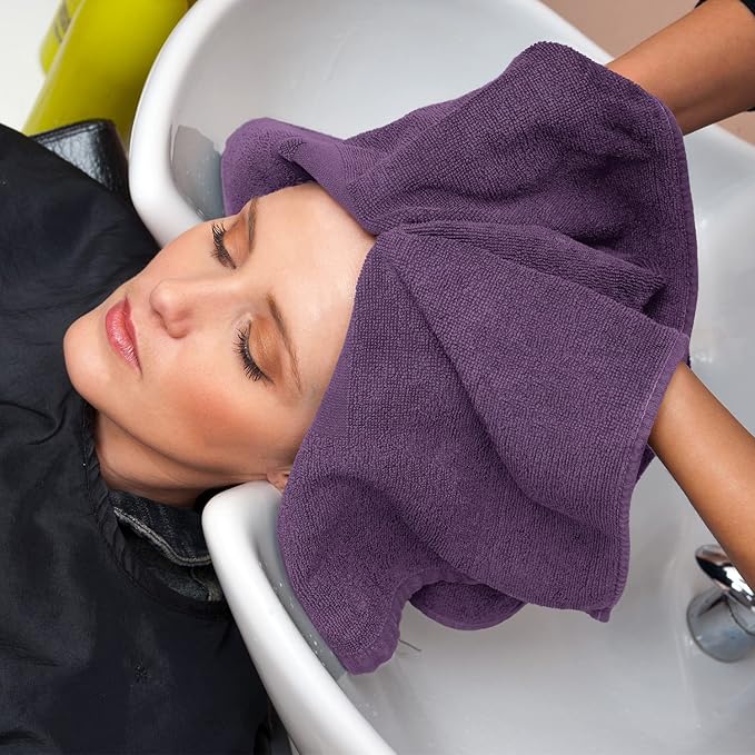 Utopia Towels - Salon Towel, Pack of 24 (Not Bleach Proof, 16 x 27 Inches) Highly Absorbent Cotton Towels for Hand, Gym, Beauty, Spa, and Home Hair Care, Plum