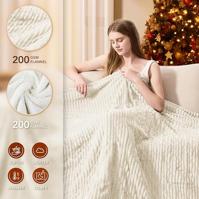 Homemate Electric Heated Blanket Queen Size - 84"x90" Heating Blanket Queen Size Dual Control 1/2/4/6/8 Hours Auto-Off 10 Heat Level Over-Heat Protection Soft Flannel Sherpa ETL Certification