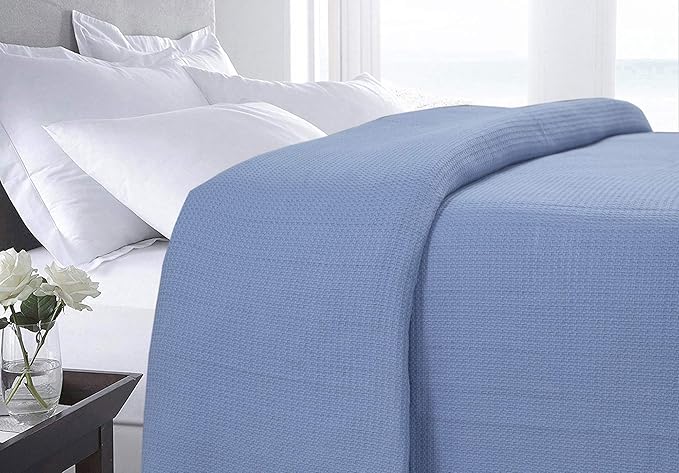 DOLLCENT 100% Cotton California King Size Blanket For Bed, Premium Combed Lightweight Blankets, Washed Breathable Cozy Bed Throw Blanket, Blue Cal King Cotton Blankets For All Season: Blue (102"x108")