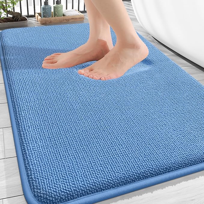 OLANLY Thick Memory Foam Bath Mat Rug 30x20, Extra Soft Absorbent Bathroom Rug, Quick Dry Bath Mat, Non-Slip, Machine Washable Carpet for Floor, Tub and Shower, Home Decor Accessories, Cornflower Blue