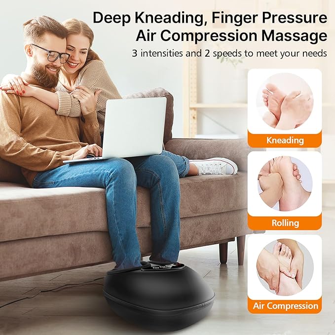Shiatsu Foot Massager with Heat, Deep Kneading & Gentle Air Compression for Foot Wellness and Relaxation, Feet Massager, Electric Foot Massager Machine - Gifts for Women Men, Fits Size 13