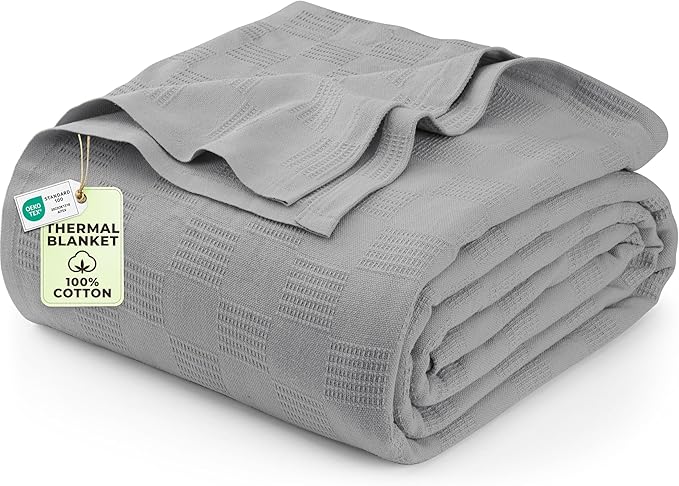Utopia Bedding Cool Grey 100% Cotton Blanket [Queen Size - 90x90 Inch] 350GSM Lightweight, Soft and Breathable Thermal Blanket for All Seasons