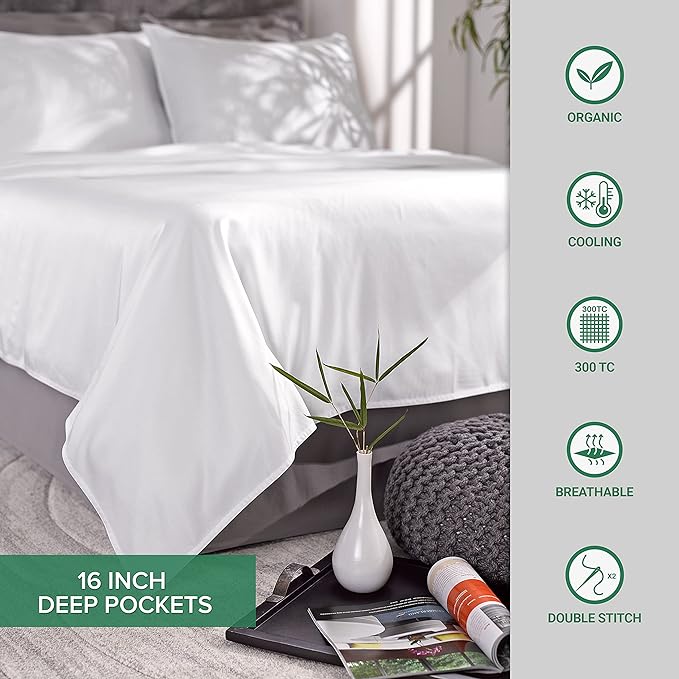 California King Sheets by Pure Bamboo, Genuine 100% Organic Viscose Derived from Bamboo Bed Sheet Set, Soft & Cooling, Double Stitching, Lifetime Quality Promise (California King, Ivory)