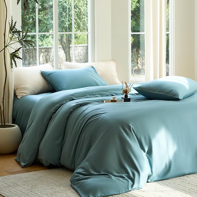 DOZ Duvet Cover Set, 100% Viscose derived from Bamboo, Organically Grown, Buttery Soft, Cooling Duvet Covers, High GSM, 1 Duvet Cover and 1 Pillowcase, 70"x90" (Teal, Twin/Twin XL)