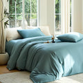 DOZ Duvet Cover Set, 100% Viscose derived from Bamboo, Organically Grown, Buttery Soft, Cooling Duvet Covers, High GSM, 1 Duvet Cover and 2 Pillowcases, 90"x90" (Teal, Full/Queen)