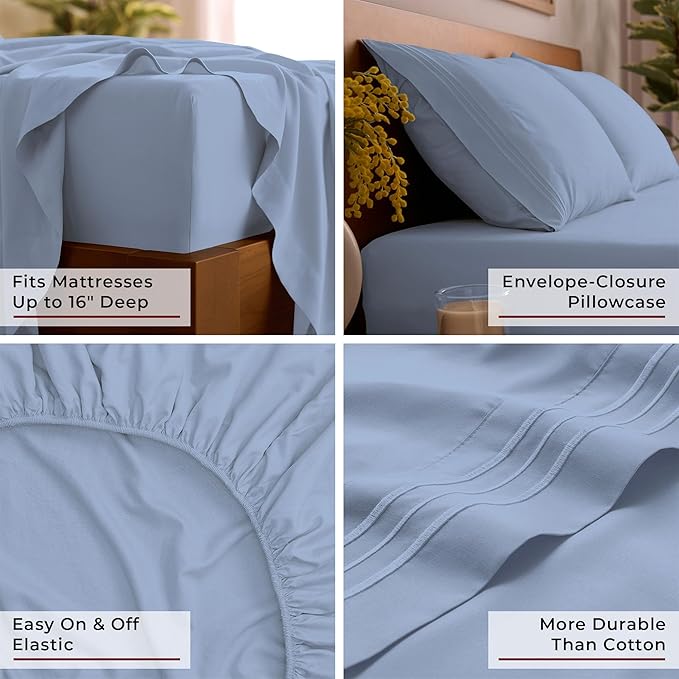 Mellanni Full Sheets Set - 4 PC Iconic Collection Bedding - Hotel Luxury, Extra Soft, Cooling Bed Sheets - Wrinkle, Fade, Stain Resistant (Full, Sky Blue)