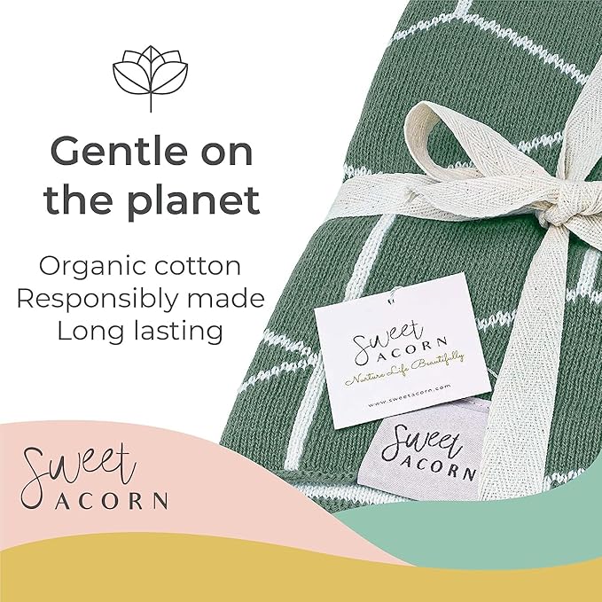 Knit Baby Blanket - Organic Cotton Baby & Toddler Receiving Blankets for Girls & Boys - Soft Knit Stroller/Throw Blankets - Geometric Pattern - Juniper Green