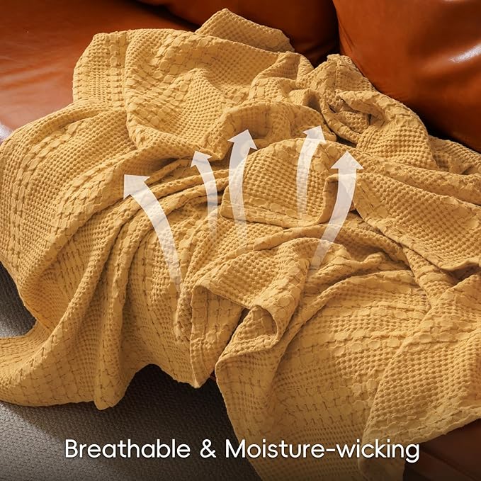 PHF 100% Cotton Waffle Weave Blanket King Size for Bed, Soft Lightweight & Breathable, All-Season Comfort, Luxury Aesthetic Woven Bedding for Home Decor, 108"x90", Pumpkin Orange