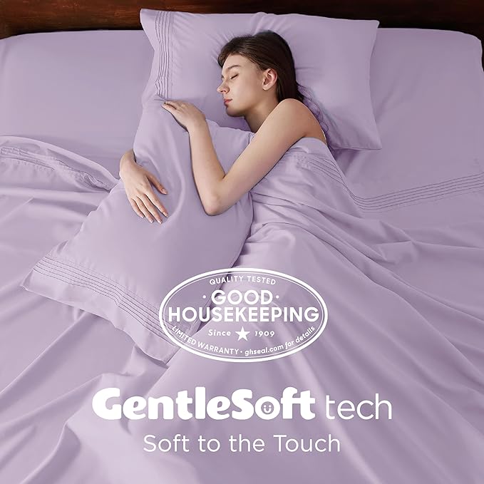 Bedsure Deep Pocket Full Size Bed Sheets Set - Fits Mattresses Up to 21 Inches Thick - 4 Piece GentleSoft Bed Sheets, Moisture Wicking, Cooling Bedsheet & Pillowcases, Easy & Secure Fit, Light Purple
