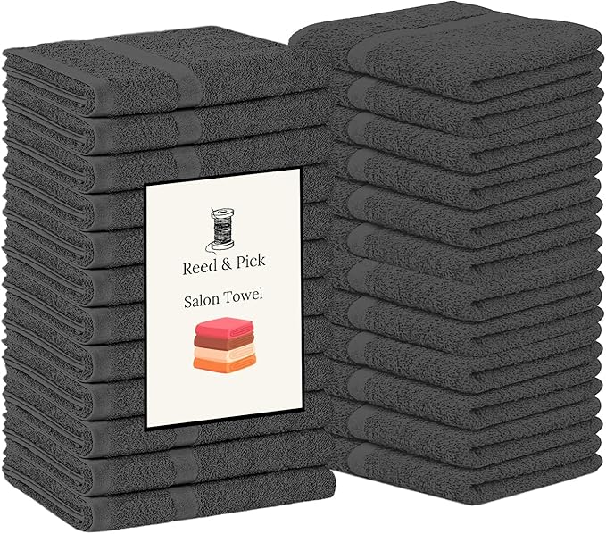 Reed&Pick 24 Pack Dark Grey Hand Towels 100% Cotton Spa Towels – 16x26 inches Highly Absorbable Facial Gym Towel Hair Towels and Face Bulk Small Towel (Not Bleach Proof)