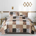 Mybedsoul Brown Quilt Set Full Size, 3 Pieces Plaid Floral Bedspread Set Patchwork Reversible Bedding Set Microfiber Lightweight Bedspread Coverlet Set for All Season 78"x90"
