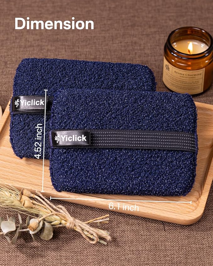 Yiclick Exfoliating Body Scrubber Exfoliator 2 Pack - Exfoliating Sponge, Shower Bath Sponge Loofah with Handle, Body Scrub Lufas Washcloth Net Brush, Dead Skin Remover for Body(Rectangle)