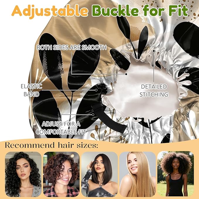 2 PCS Bonnets for Women Girls Satin Hair Bonnet Silk Adjustable Elastic Double Layer Hair Wrap Sleep Cap Comfort Cute-Sun Moon Leaf