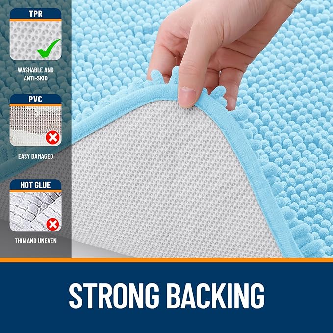 OLANLY Toilet Rugs U-Shaped 24x20, Extra Soft Absorbent Chenille Contour Bathroom Rugs for Toilet, Dry Quickly, Machine Washable, Non-Slip Bath Mat, Sky Blue