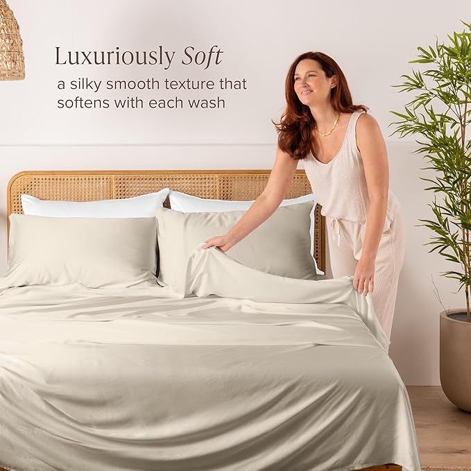 Bare Home 100% Rayon Made from Bamboo Twin Sheet Set - 3 Piece Bedding Set - Deep Pockets - Breathable - Easy Fit - Bedding Sheets & Pillowcases (Twin, Sand)