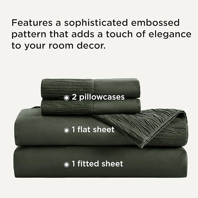 Bedsure California King Sheet Sets - 4 Pieces Soft Cal King Sheets - Breathable & Cooling - Hotel Luxury - Easy Care Polyester Microfiber Bedding for Women, Men, Olive Green