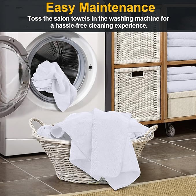 Salon Towels 48 Pack, Super Soft Microfiber Hand Towel, Highly Absorbent Hair-Drying Cloth for Gym, Bath, Spa Use and Home Beauty Care - White (16x29 inch)