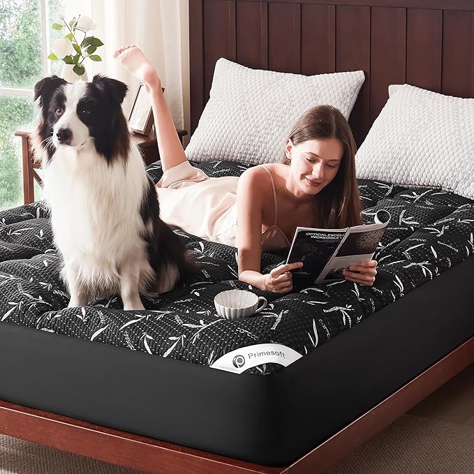 100% Waterproof Full Size Mattress Topper, Thick Pillow Top Mattress Pad，Up to 23 Inch Deep Pocket,Soft Breathable Mattress Pad for Back Pain, Protector Cover(Black)
