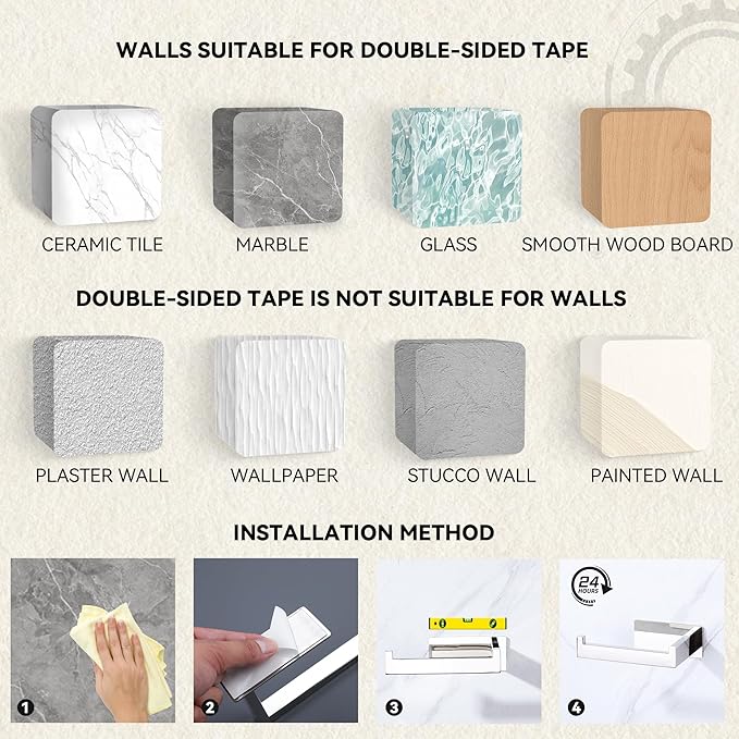 LANC Chrome Toilet Paper Roll Holder, Self-Adhesive Tissue Holder Wall Mount for Bathroom Office Stick On Toilet Paper Holder with No Drilling Rustproof Stainless Steel Silver Left Rod, A8307CP-LF