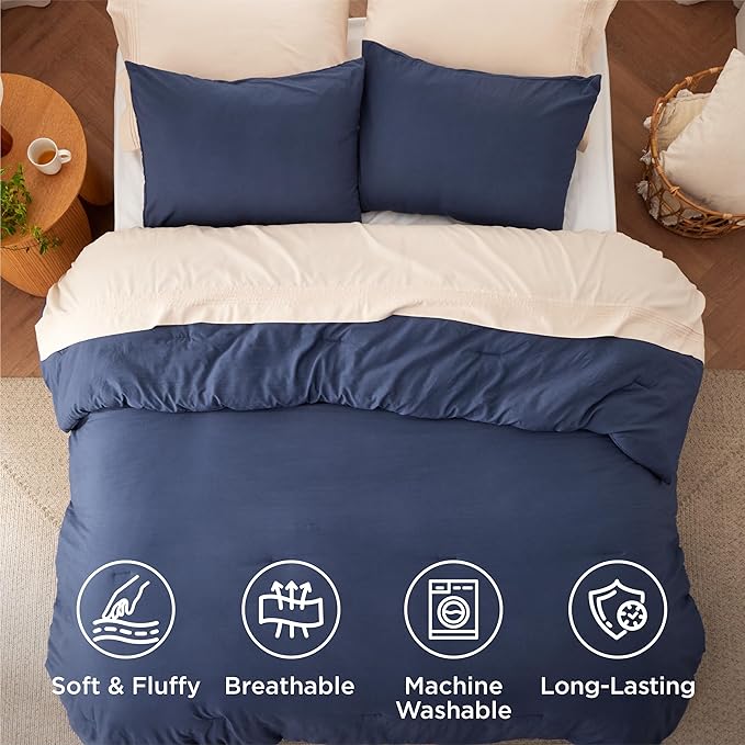 Bedsure California King Size Comforter Set, Navy Soft Prewashed Bedding for All Seasons, 3 Pieces GentleSoft™ Down Alternative Bed Set, 1 Lightweight Comforter (104"x96") and 2 Pillowcases (20"x36")