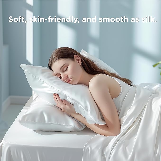 Bedsure King Size Pillow Cases Set of 2, Cooling Pillow Cases King, Rayon Derived from Bamboo White Pillowcases, Breathable & Silky Soft Cool Bedding Pillow Covers with Envelope Closure, 20x36 Inches