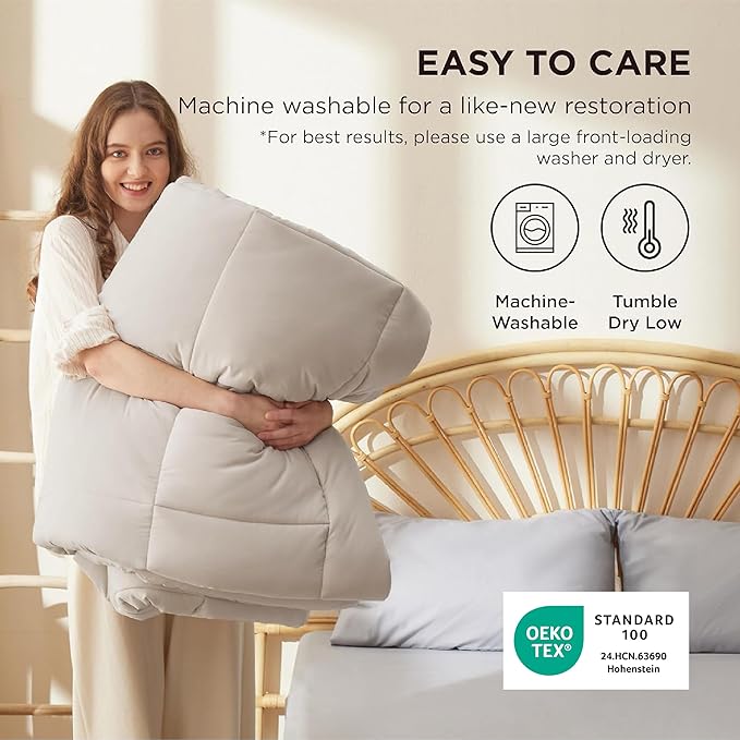 Bedsure Comforter Duvet Insert - Quilted Comforters Cal King Size, All Season Duvet, GentleSoft Down Alternative Bedding, with 8 Tabs, Gifts for Women/Men, Linen, California King 96 X 102 Inches