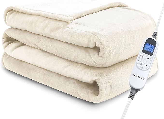Electric Blanket Twin 62"x84" Heated Electric Blankets 10 Heating Levels 12 Time Settings 8 Hours Auto Off Fast Heating and Overheat Protection ETL Certified Machine Washable,Ivory