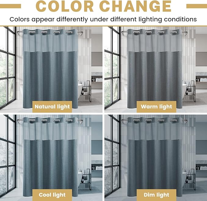 Extra Long No Hook Shower Curtain with Snap in Liner, Polyester Textured Shower Curtain with Liner Set, Waterproof Washable Hotel Style Shower Curtains for Bathroom, 71Wx86H, Blue Grey