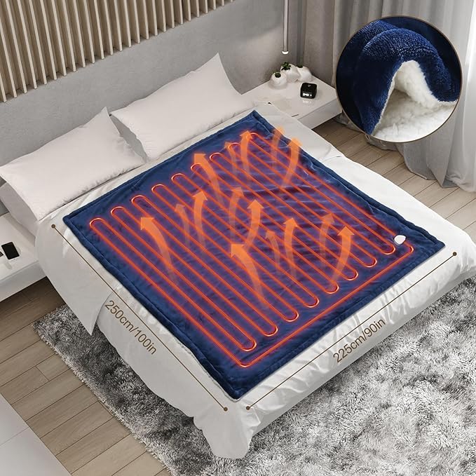 Heated Blanket Electric King Size 90"X100",Electric Blanket with 6 Heat Settings & 1-10 Hours Time Settings Auto-Off,Machine Washable Heating Blanket for Home and Office (Blue)