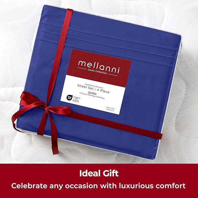 Mellanni Extra Deep Split King Sheets - 5 PC Iconic Collection Bedding - Hotel Luxury, Ultra Soft, Cooling Bed Sheets - Wrinkle, Fade, Stain Resistant (Split King, Royal Blue)