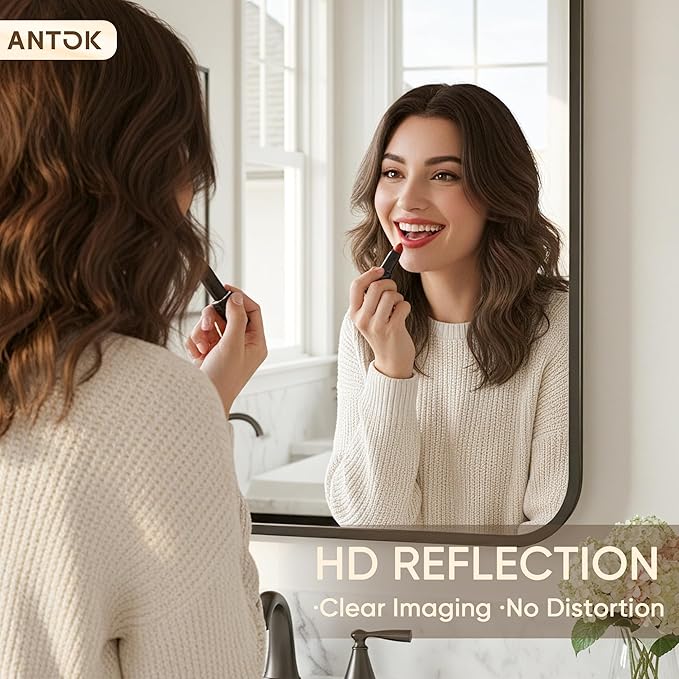 Antok 2-Pack Bathroom Mirrors, 22"x30" Double Wall Mirrors, Decorative Mirror Vanity Mirror Aluminum Alloy Frame Contemporary Hanging for Living Room Bathroom Entryway, Black