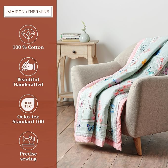 Maison d' Hermine Throw Blanket for Couch Lightweight Soft Warm Breathable Cotton Throw Blankets for Bed Girls Boys Women Men Gifts Sofa Travel Living Room Chair Bedding (50"x60", Blossoms in Spring)