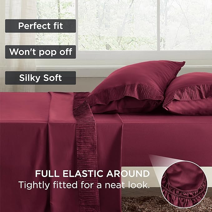 Bedsure California King Sheet Sets - 4 Pieces Soft Cal King Sheets - Breathable & Cooling - Hotel Luxury - Easy Care Polyester Microfiber Bedding for Women, Men, Red