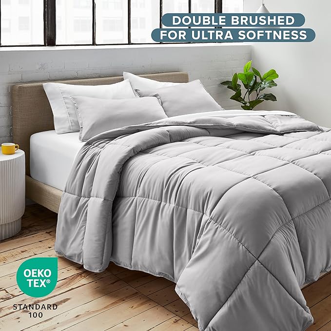 Bare Home Comforter Set - Queen Size - Ultra-Soft - Goose Down Alternative - Premium 1800 Series - All Season Warmth (Queen, Light Grey)