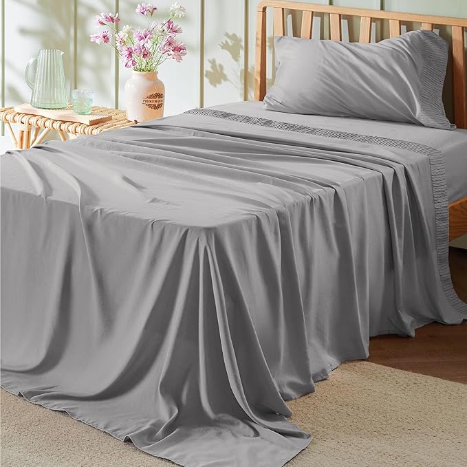 Bedsure Twin XL Sheet Sets Dorm Bedding - 3 Pieces Soft Extra Long Twin Sheets, Hotel Luxury, Easy Care Microfiber for Women, Men, Grey