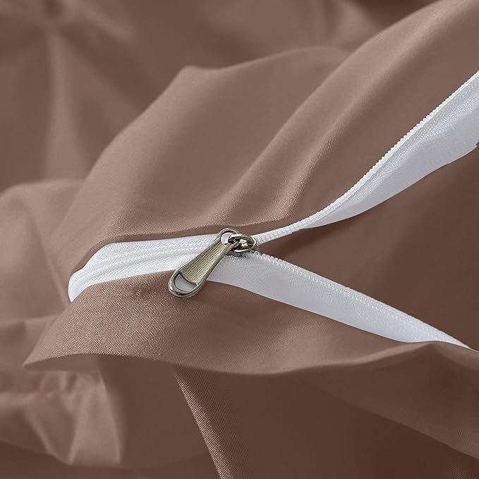 Pinch Pleated Duvet Cover Set 100% Cotton 3PC Super King Plus Size 120x120 Duvet Cover Set, Decorative Pinch Design Taupe Duvet Cover with Matching Pillow Case