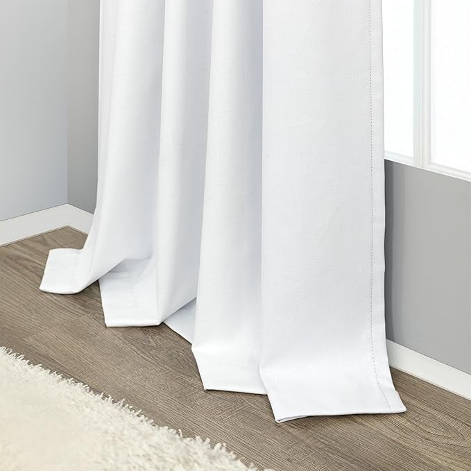 Custom Made Curtains 104 Inches Long 2 Panels Set 100 Percent Blackout Curtain Linen Textured Traverse Light Blocking Drapes for 103 Inch Window Living Room Darkening Nursery 104 Length Back Tab White