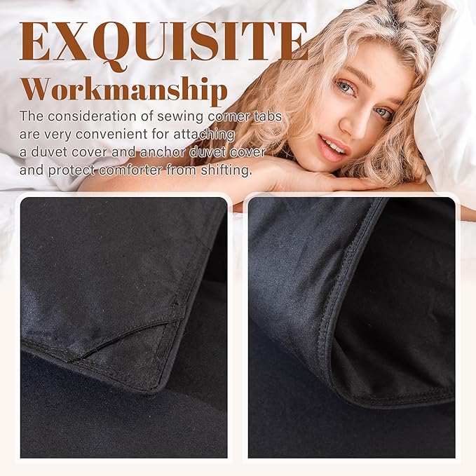 Cosybay Queen Size Feather Down Fiber Comforter - Ultra Fluffy 100% Cotton Duvet Insert, All Season Hotel Luxury Bedding with Corner Tabs, 90"x90" Black