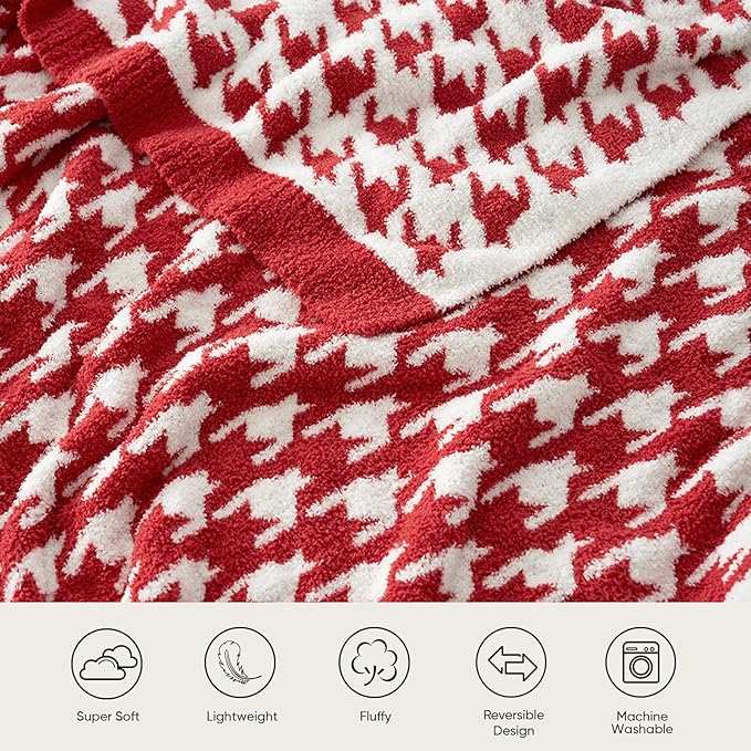 Snuggle Sac Christmas Throw Blanket - Soft Holiday Blanket for Couch, Gift for Family - Houndstooth Red, 50x60 Inches