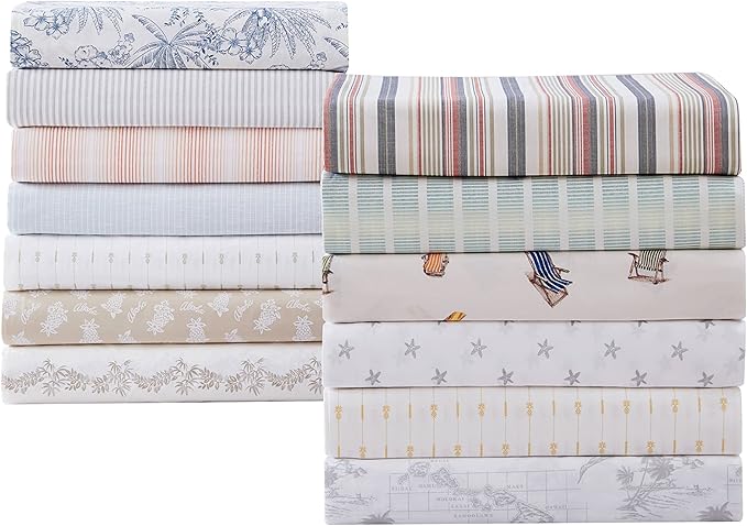 Tommy Bahama - Queen Size Sheets Set, Crisp & Tailored Cooling Sheets with a Smooth Cotton Percale Lightweight Feel - Bed Sheets with Matching Pillowcases & Fitted Sheet (Beach Chairs Multi)