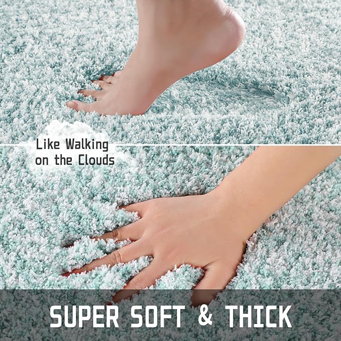 Yimobra Bathroom Rugs Non Slip Washable 36x24, Ultra Soft and Water Absorbent Bath Mats, Plush Fluffy Shower Mat Outside, Luxury Microfiber Thick Matts for Bathroom Floor/Tub, Sky Light Blue and White