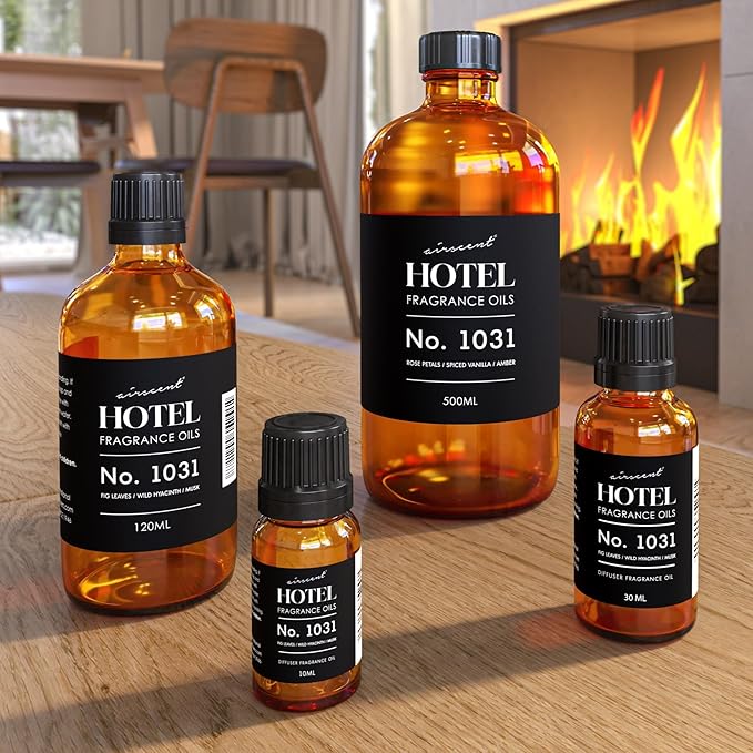 AirScent Hotel Diffuser Oil No. 1031 - Rose Petals, Spiced Vanilla & Amber - Premium Fragrance Oil for Ultrasonic and Waterless Diffusers and Crafting - 30 mL, 1 fl oz Glass Bottle with Dropper
