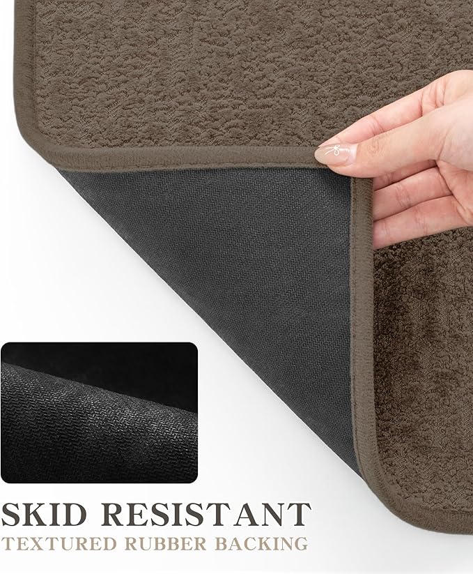 Chakme 5 Piece Bathroom Rug Sets, Ultra Thin Bath Mat, Absorbent, Non Slip, Machine Washable, Coffee, 17" x 24"