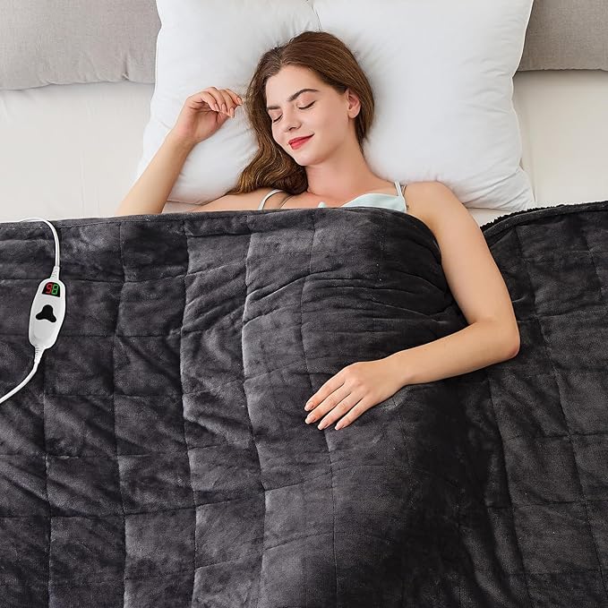 CYMULA Heated Weighted Blanket for Adults, Weighted Heated Blanket 60" x 80", 20lbs Sherpa Fleece Weighted Electric Blanket Soft Heating Blanket with 10 Heating Levels & 1-8 Hours Auto Off, Dark Grey